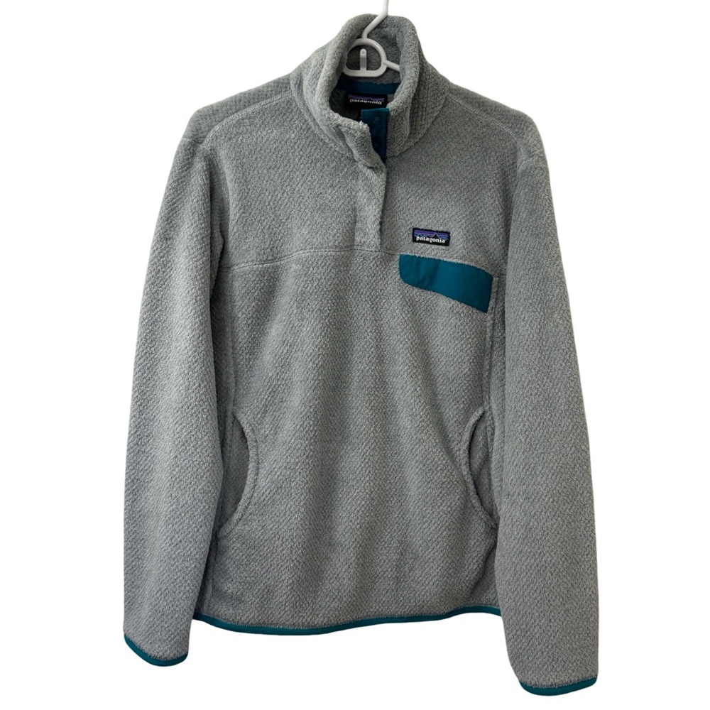 Patagonia Synchilla Pullover Fleece Jacket Gray Blue Snap Woman’s Large